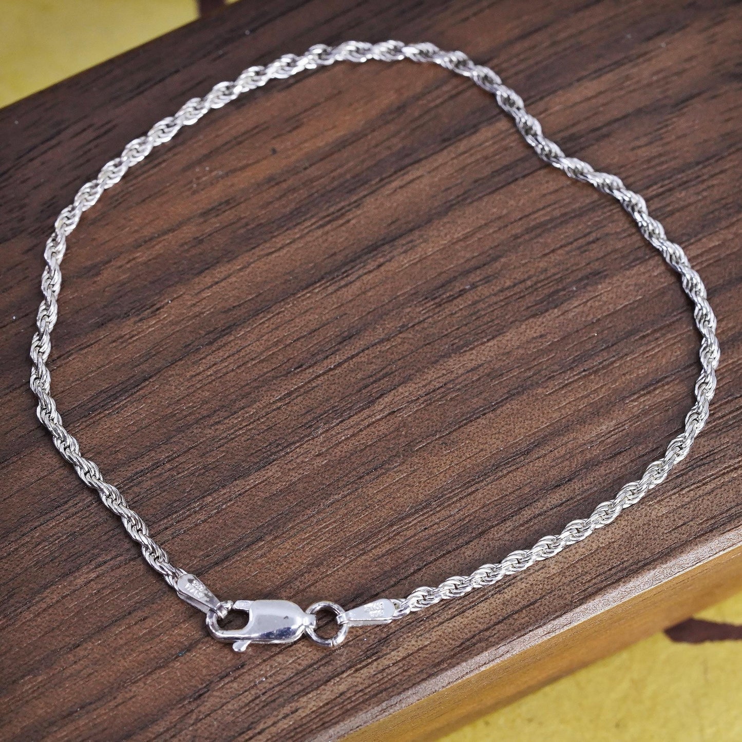 7.5",, VTG KA1772 Sterling silver diamond cut rope bracelet, Italy 925 chain