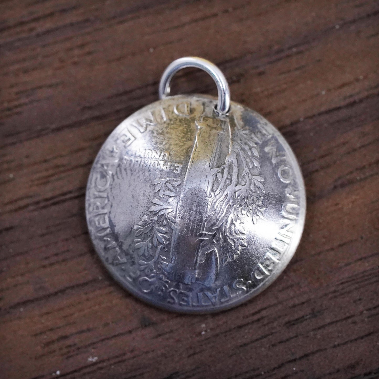 Vintage Sterling silver handmade charm, 925 United States one dime pendant