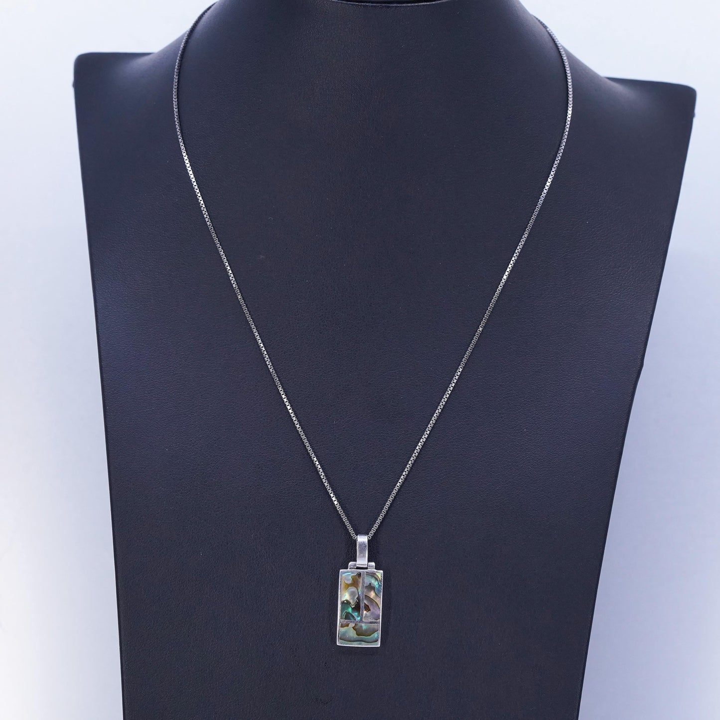 17+2” Sterling 925 silver Singapore rope chain necklace abalone shell pendant