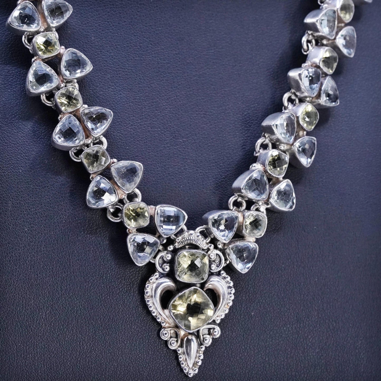 18”, Sterling 925 silver elongated chain necklace Prasiolite amethyst beads