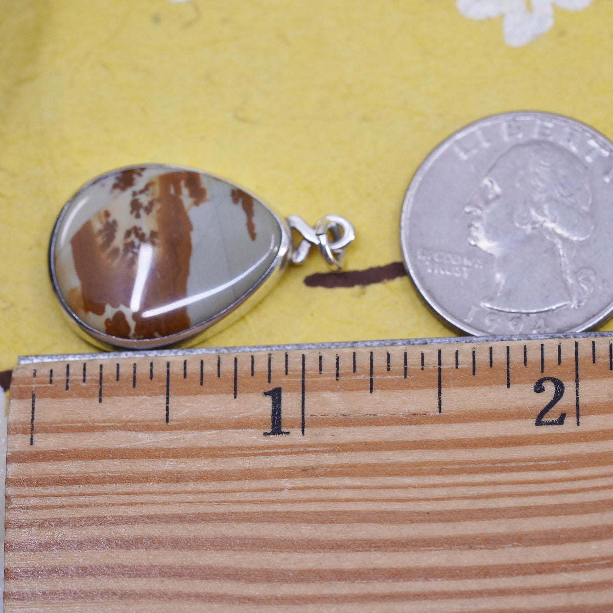 Vintage southwestern Sterling 925 silver teardrop pendant with landscape jasper