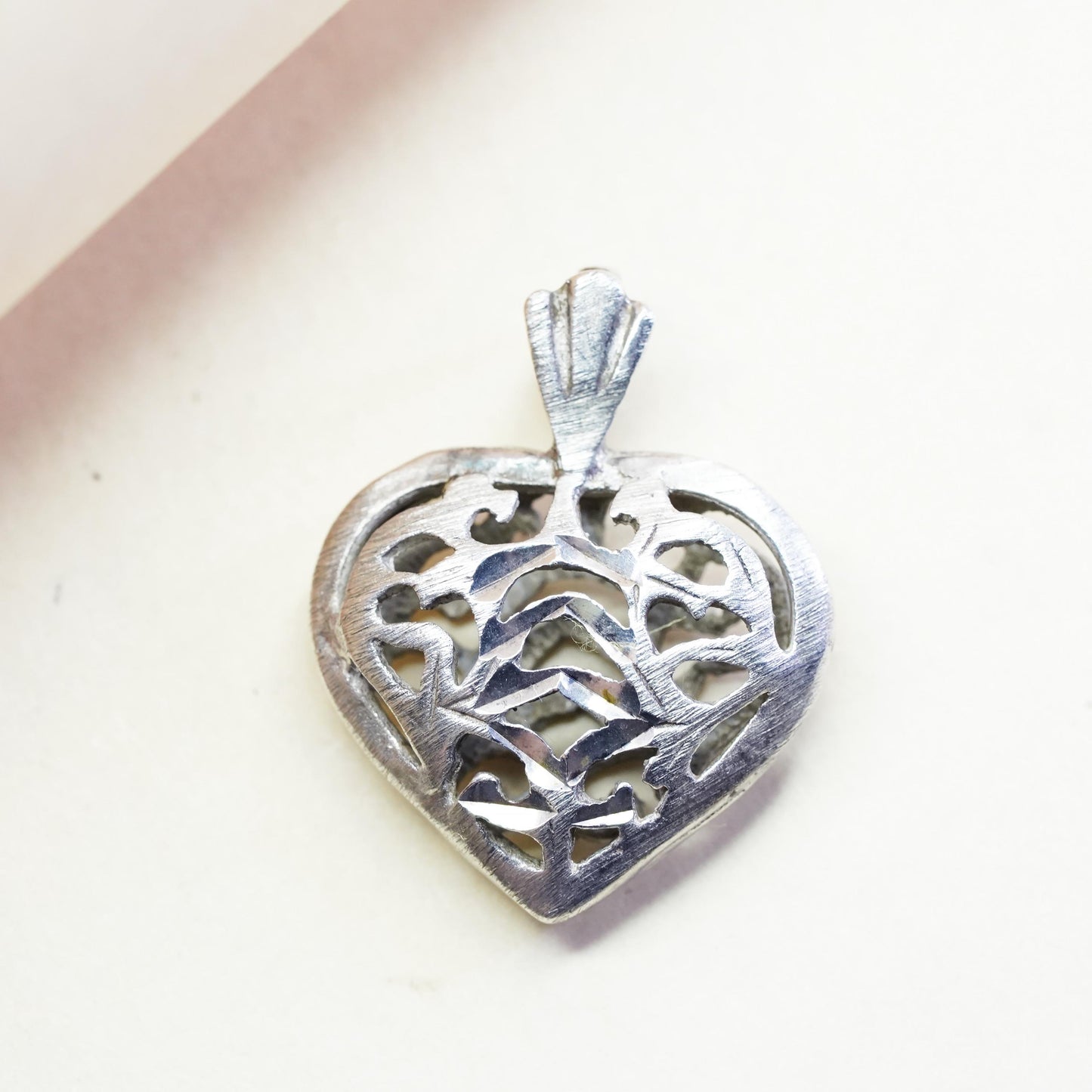 vintage sterling silver handmade pendant, 925 filigree heart