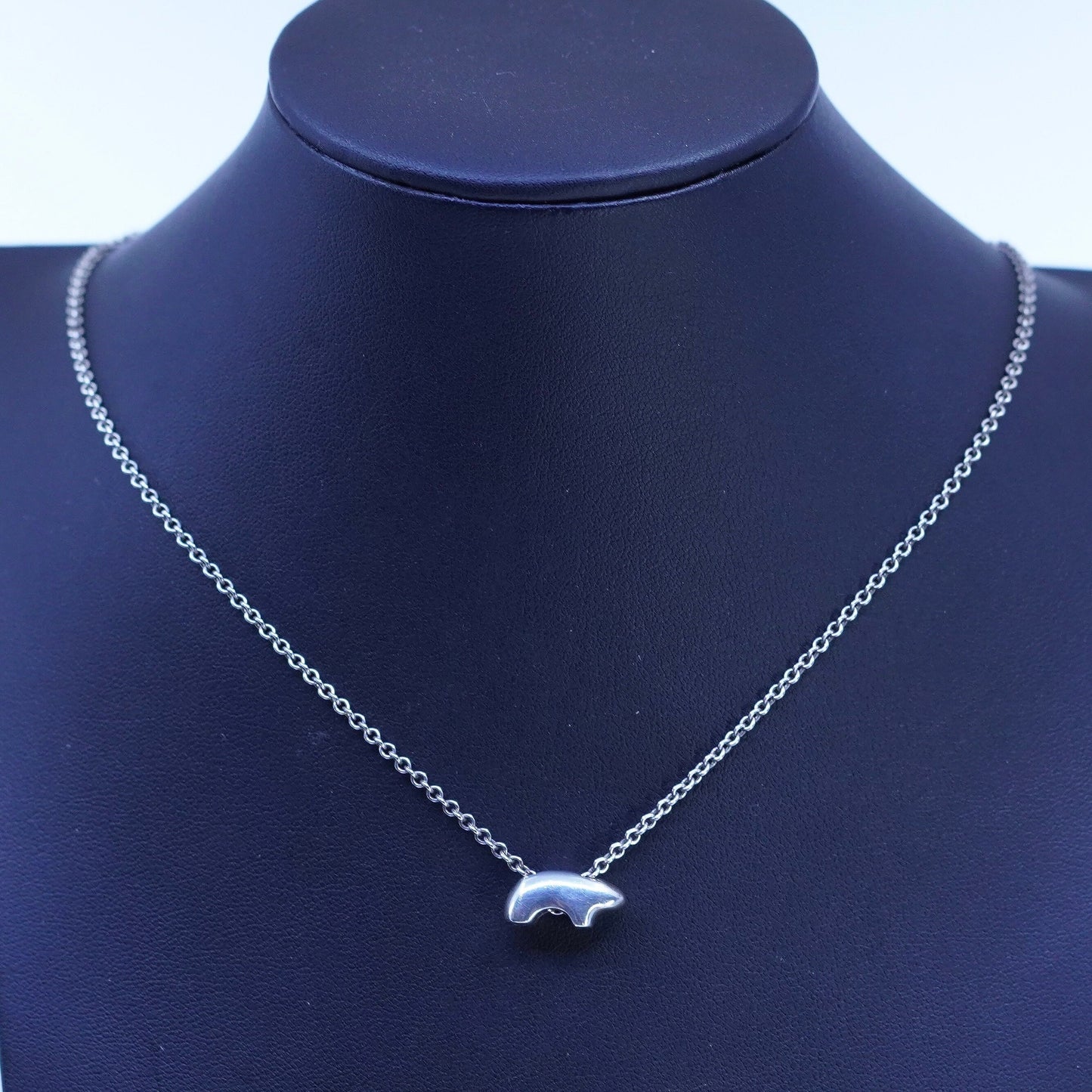 16” southwestern Sterling 925 silver circle chain necklace with bear pendant