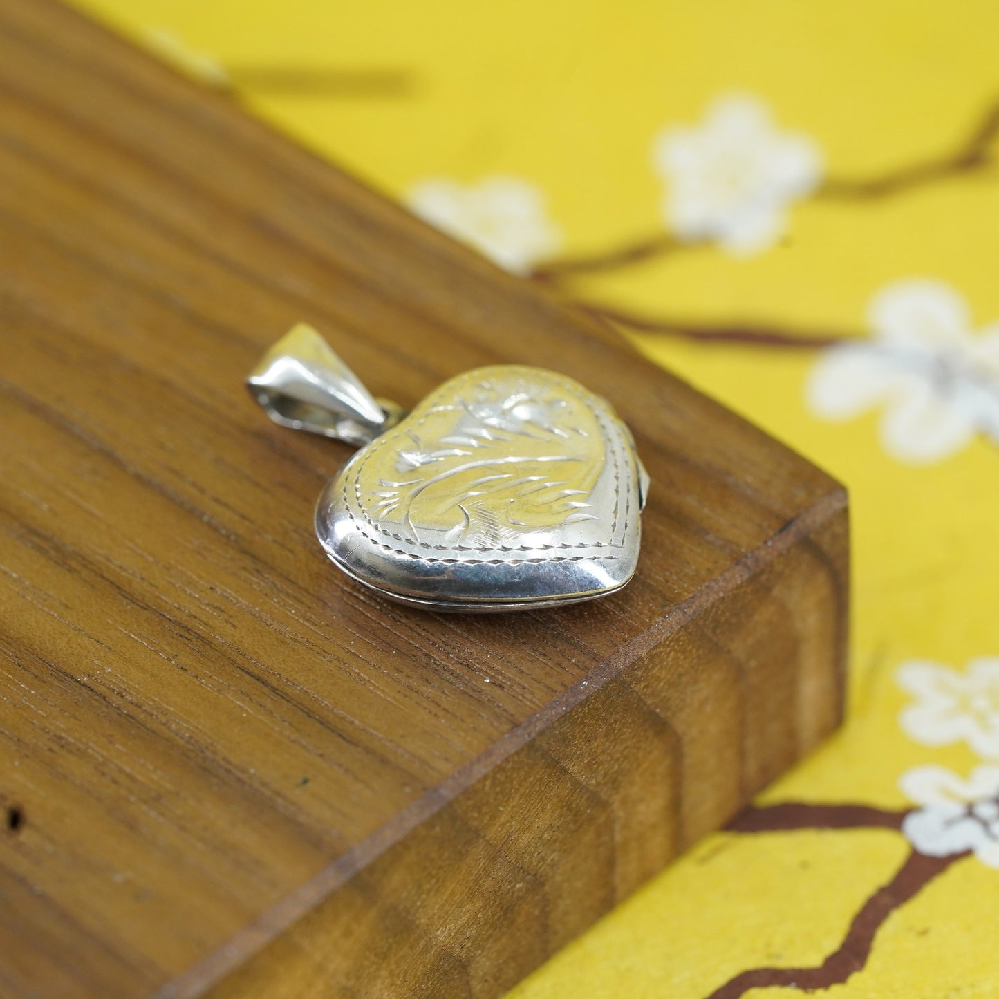 Vintage Sterling silver handmade pendant, textured 925 heart photo locket