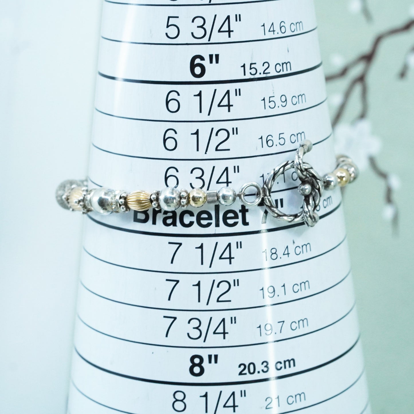 7”, 14K gold beads with Sterling 925 Silver beads bracelet name “Evelyn” cubes