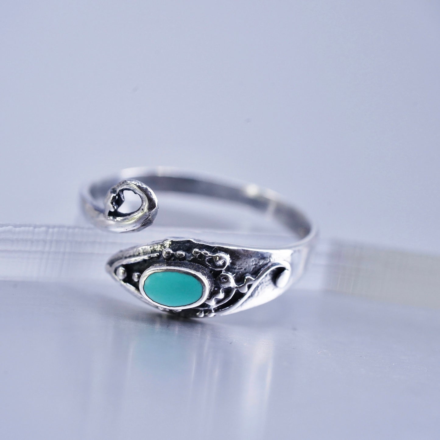 Size adjustable, vintage Sterling 925 silver handmade wrap snake ring turquoise