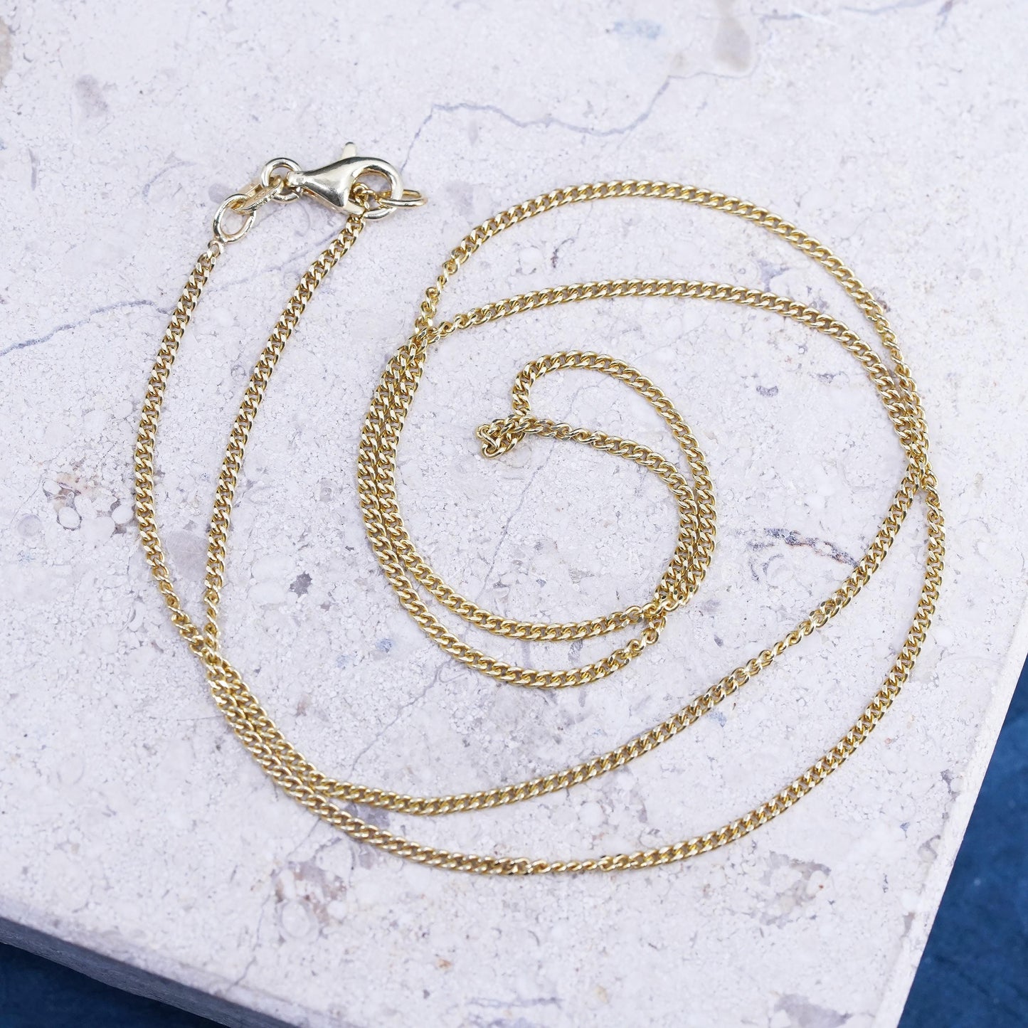 18", 2mm, Vermeil Gold over Sterling silver handmade necklace, 925 curb chain