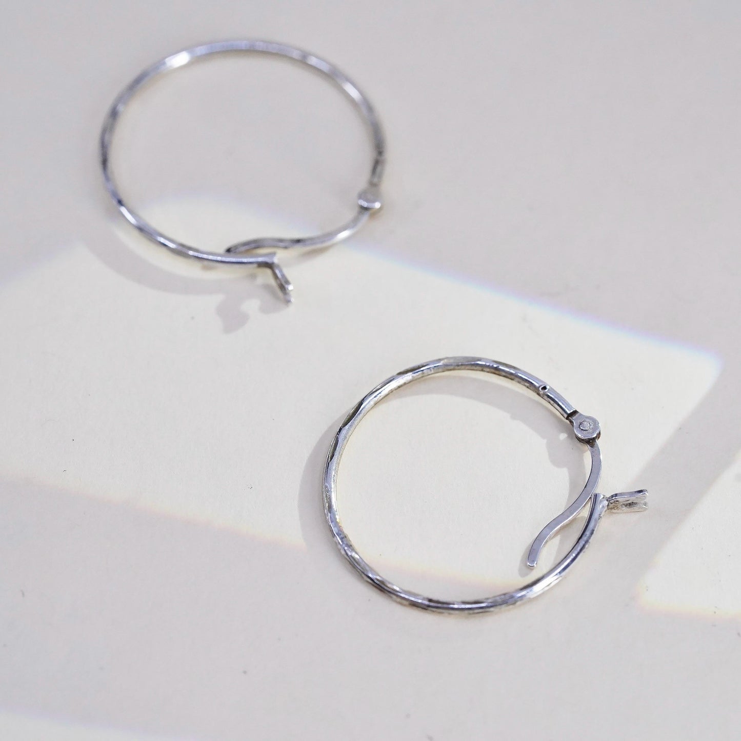 1”, Vintage sterling silver loop earrings, fashion minimalist textured hoops