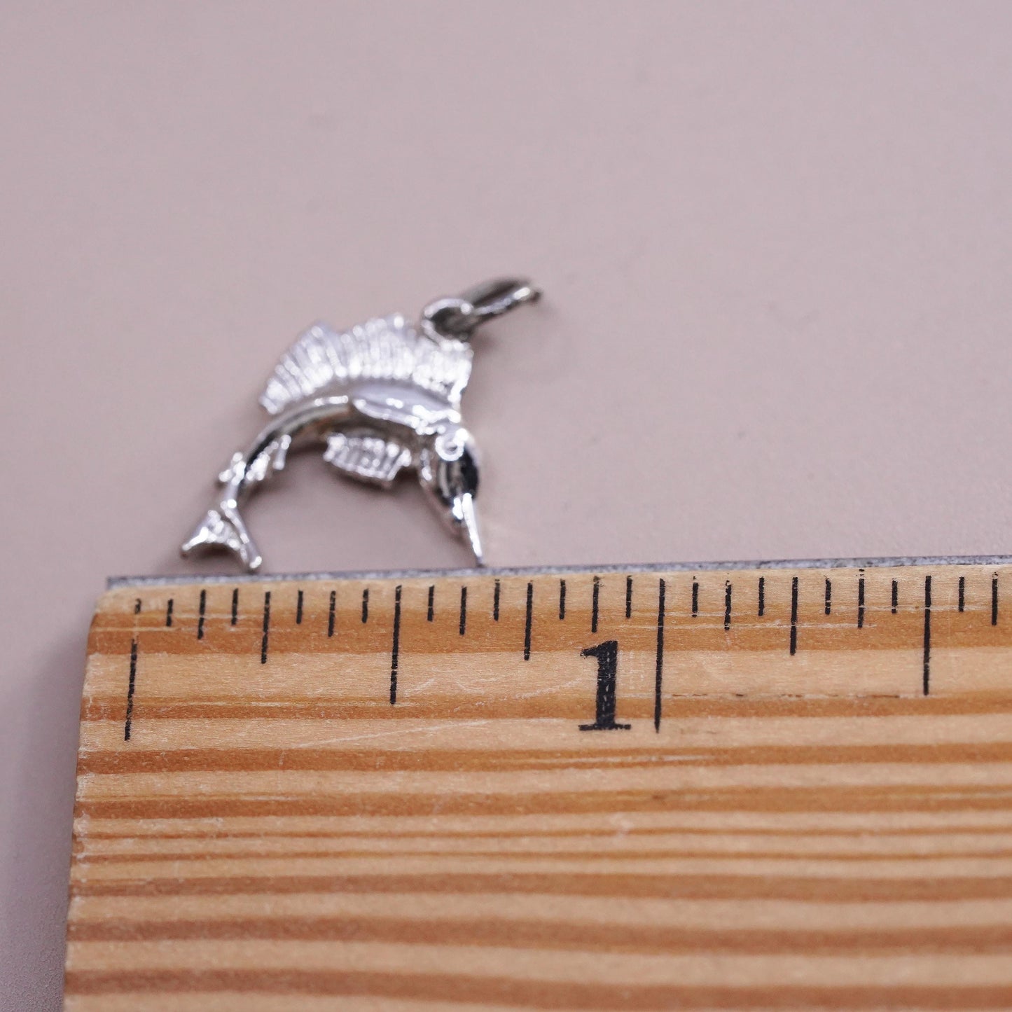 Vintage Sterling silver handmade pendant, 925 swordfish fish charm