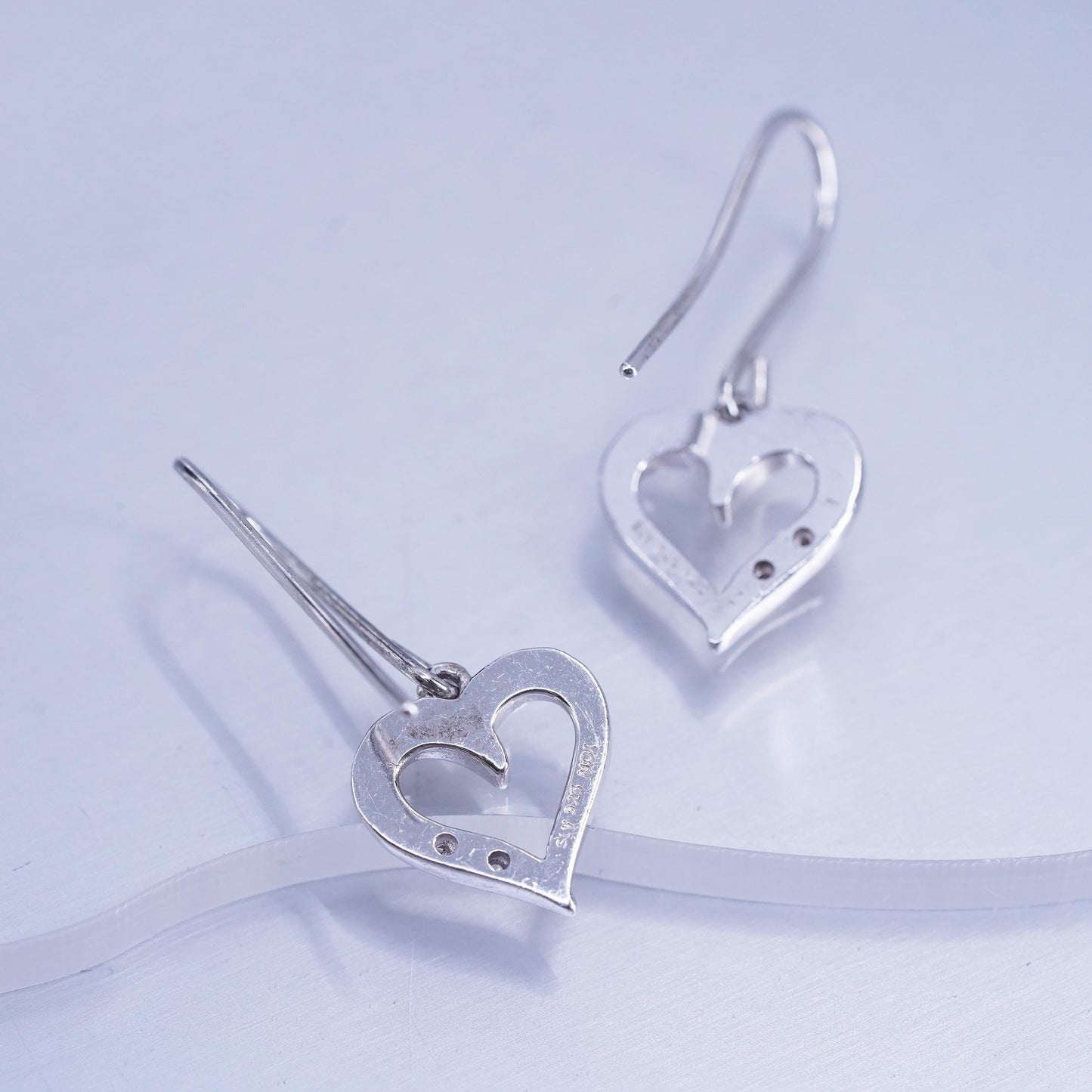 Vintage Sterling 925 silver heart earrings with diamonds