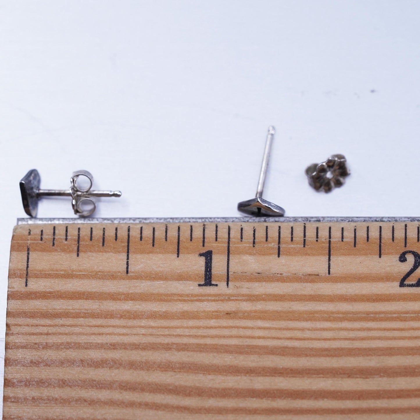 Vintage Sterling 925 silver handmade heart earrings, studs with cross embossed