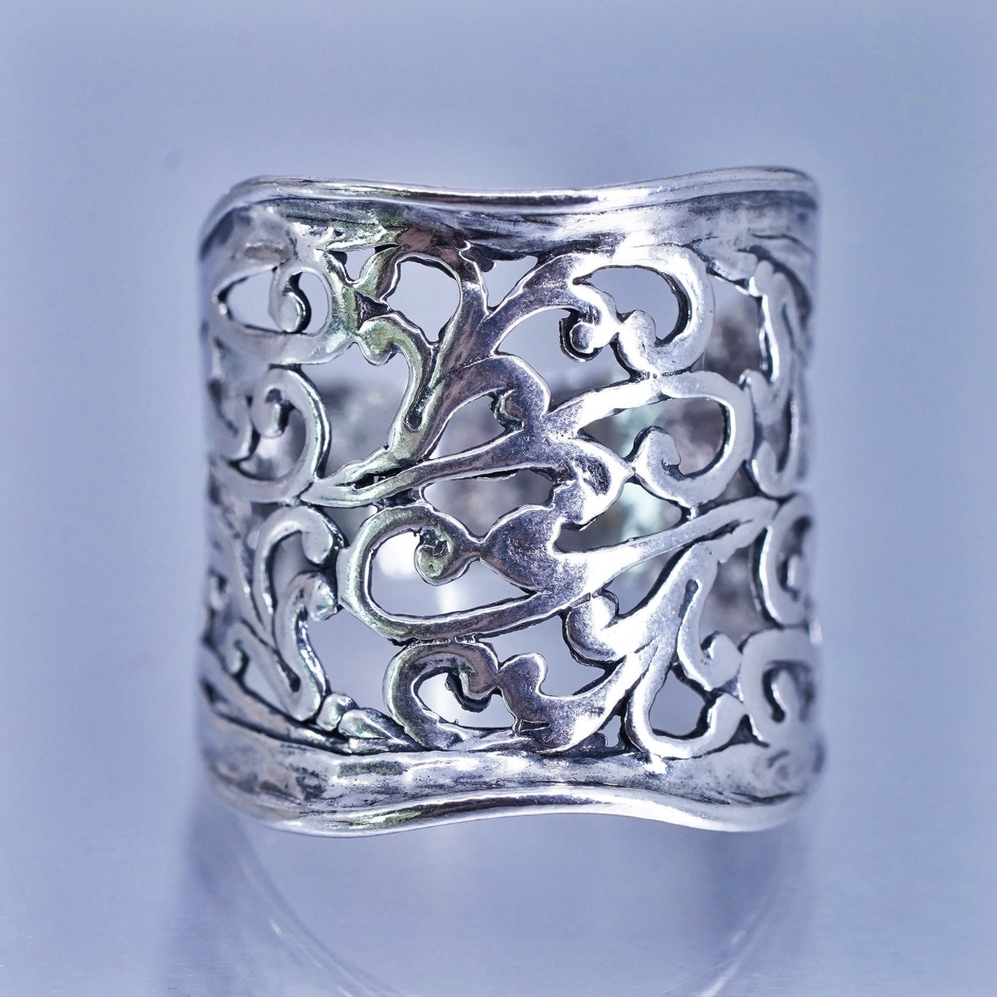 Size 10, Israel Pz Or Paz Sterling silver ring, 925 wide band floral texture