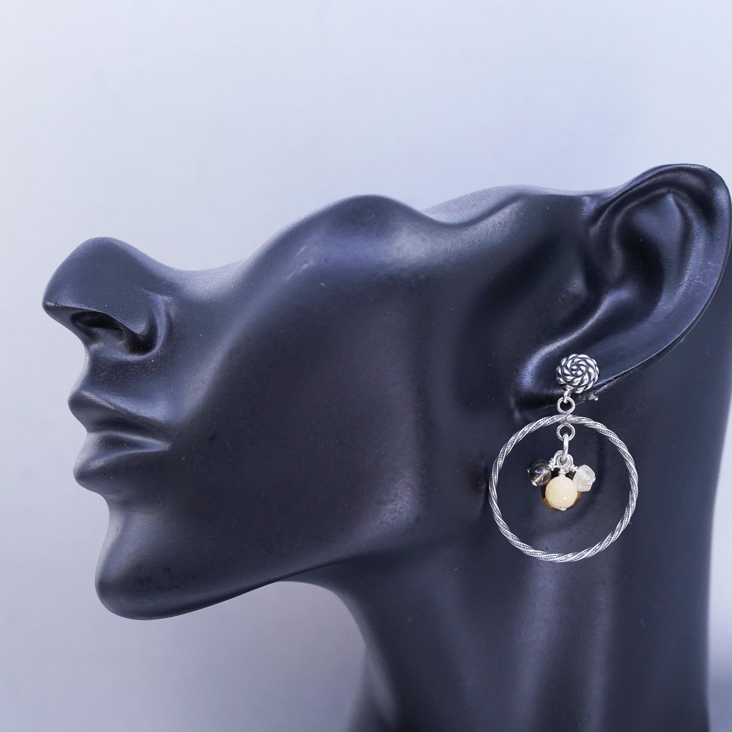 Relios Carolyn Pollack Sterling 925 silver circle earrings golden tiger eye