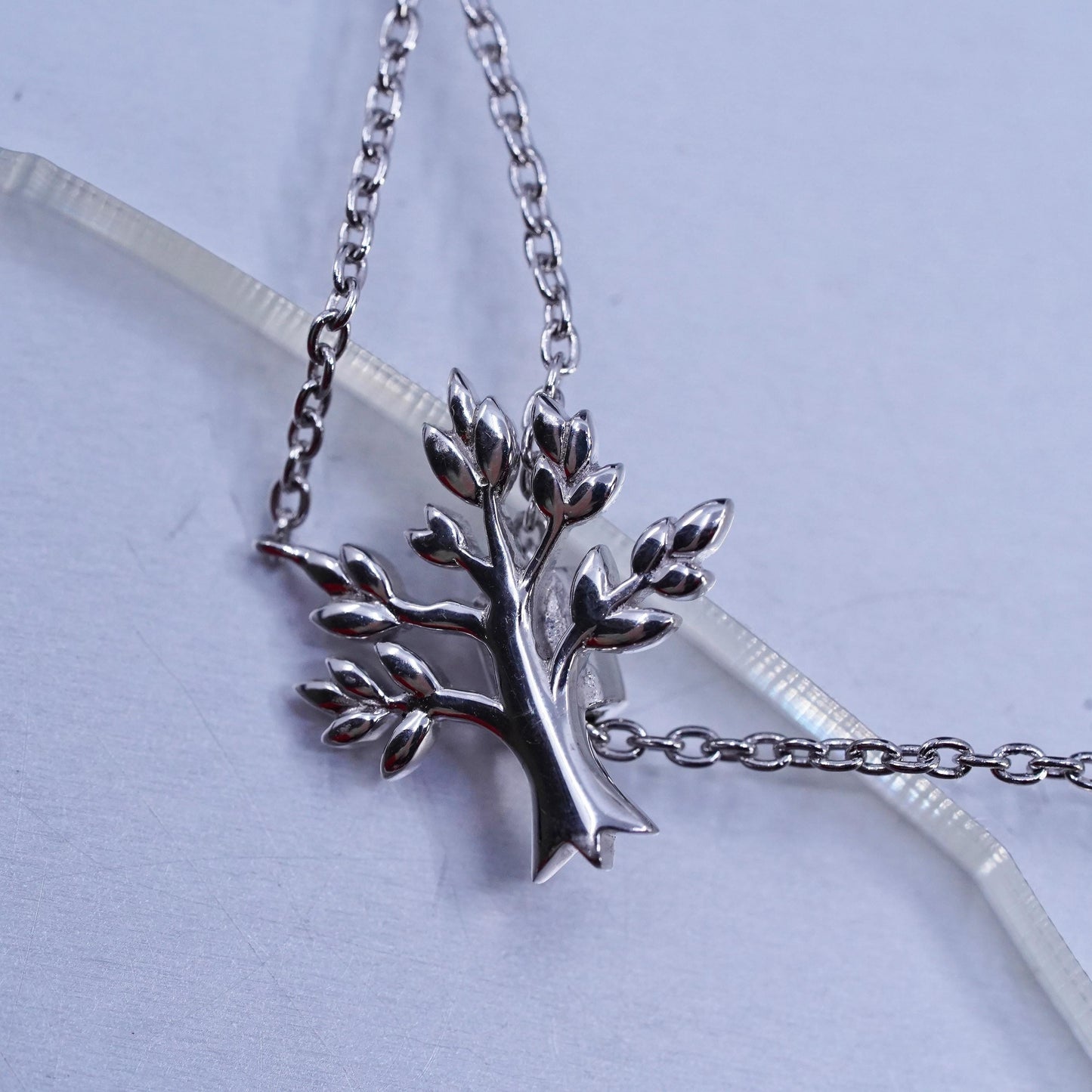 32" Sterling 925 silver extra long circle necklace w/ tree tag embossed family