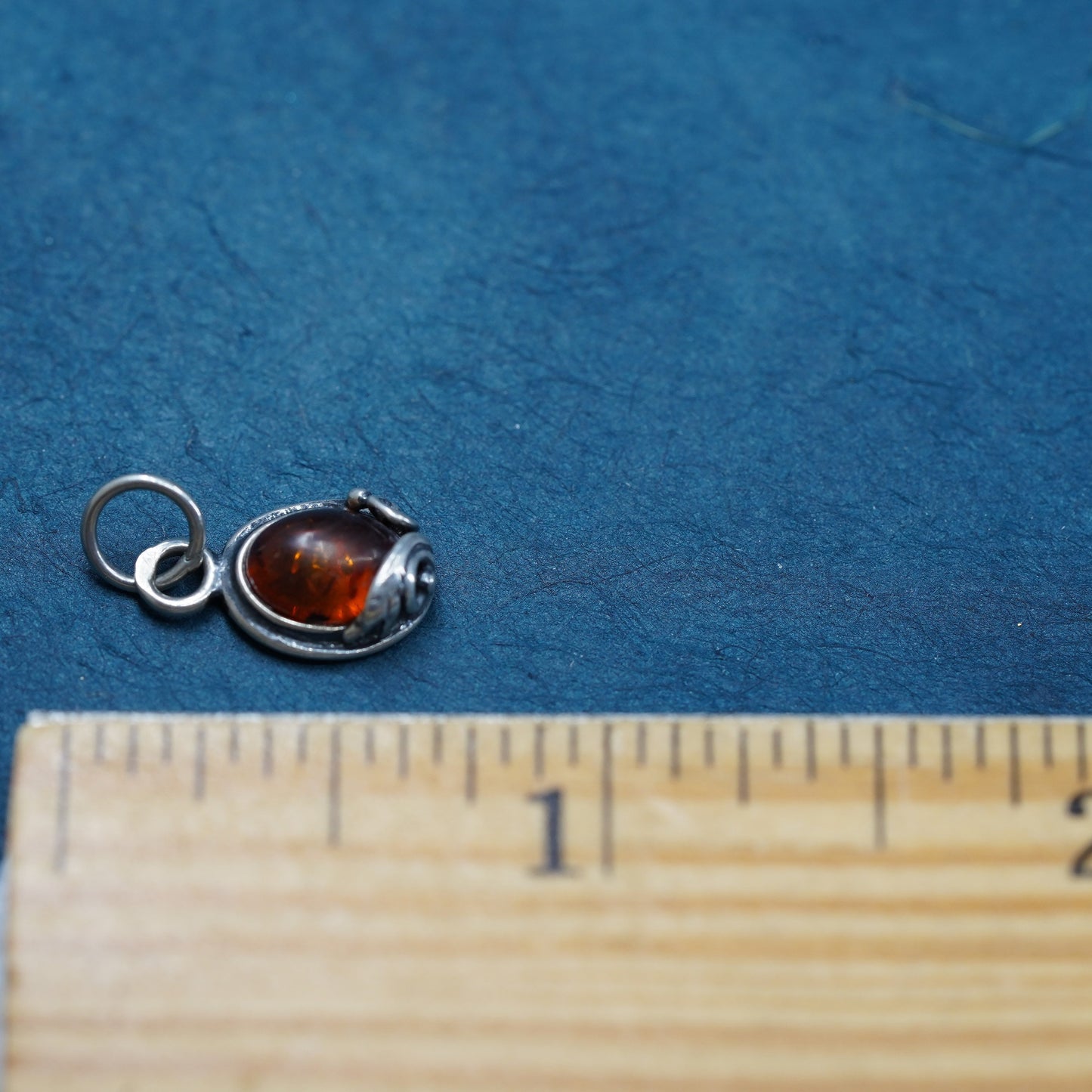 Vintage Sterling silver handmade pendant, 925 tag charm with amber