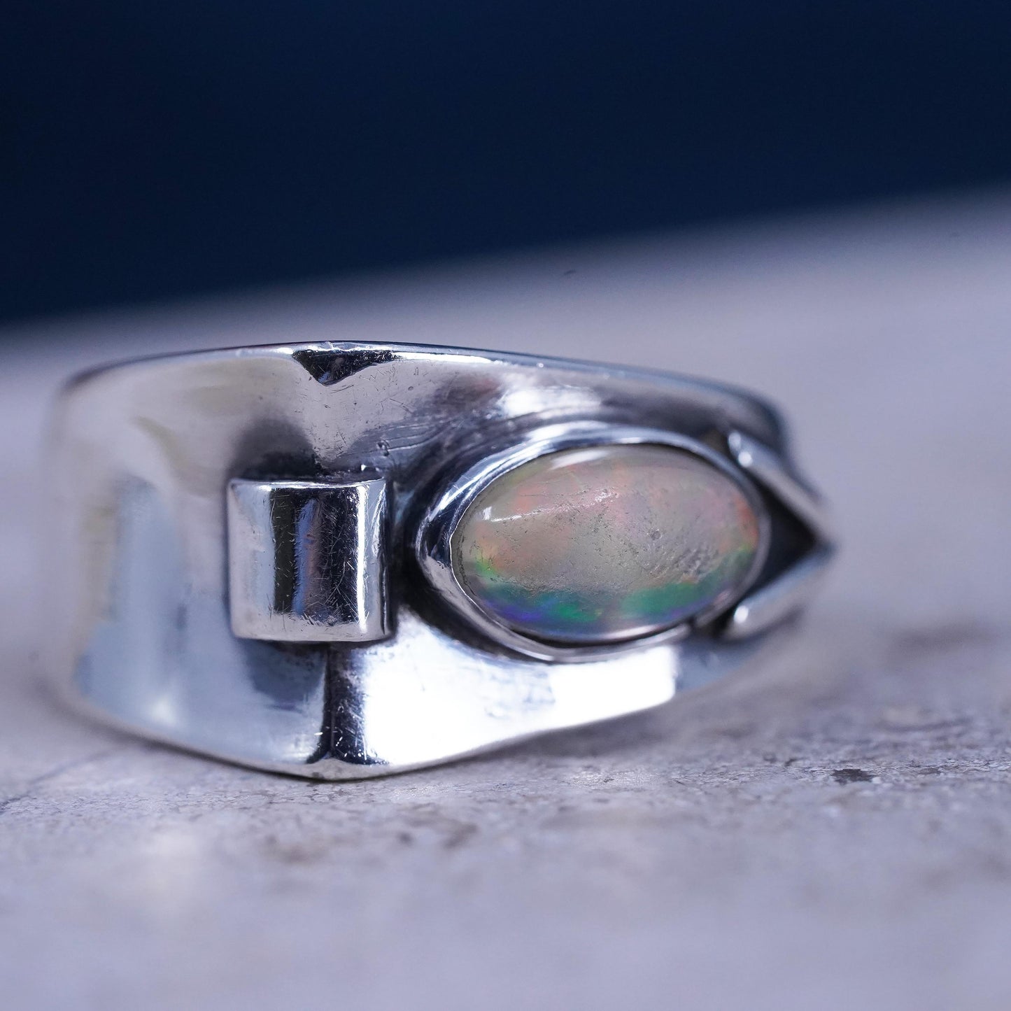 Size 11.75, Native American sterling 925 silver handmade ring with fire opal