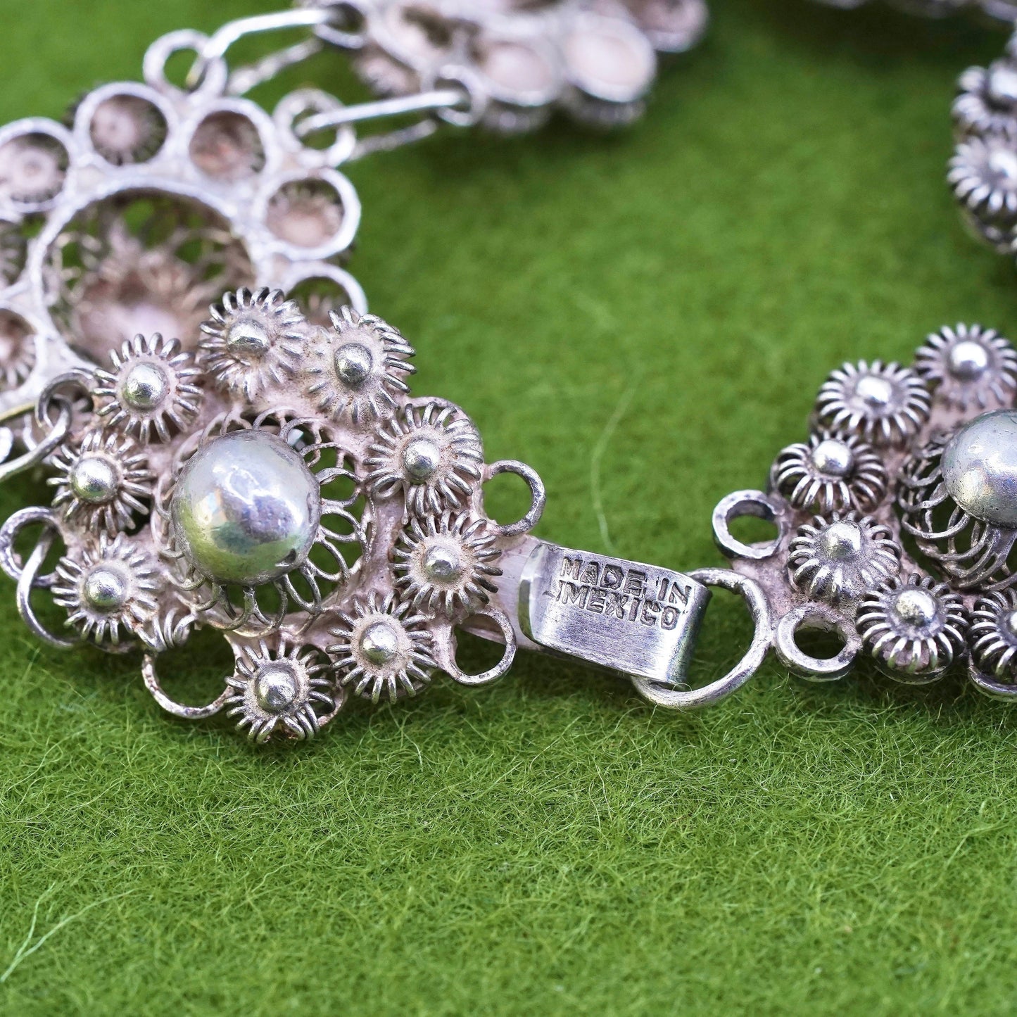 5.75", VTG sterling silver handmade bracelet, 800 filigree flower link chain