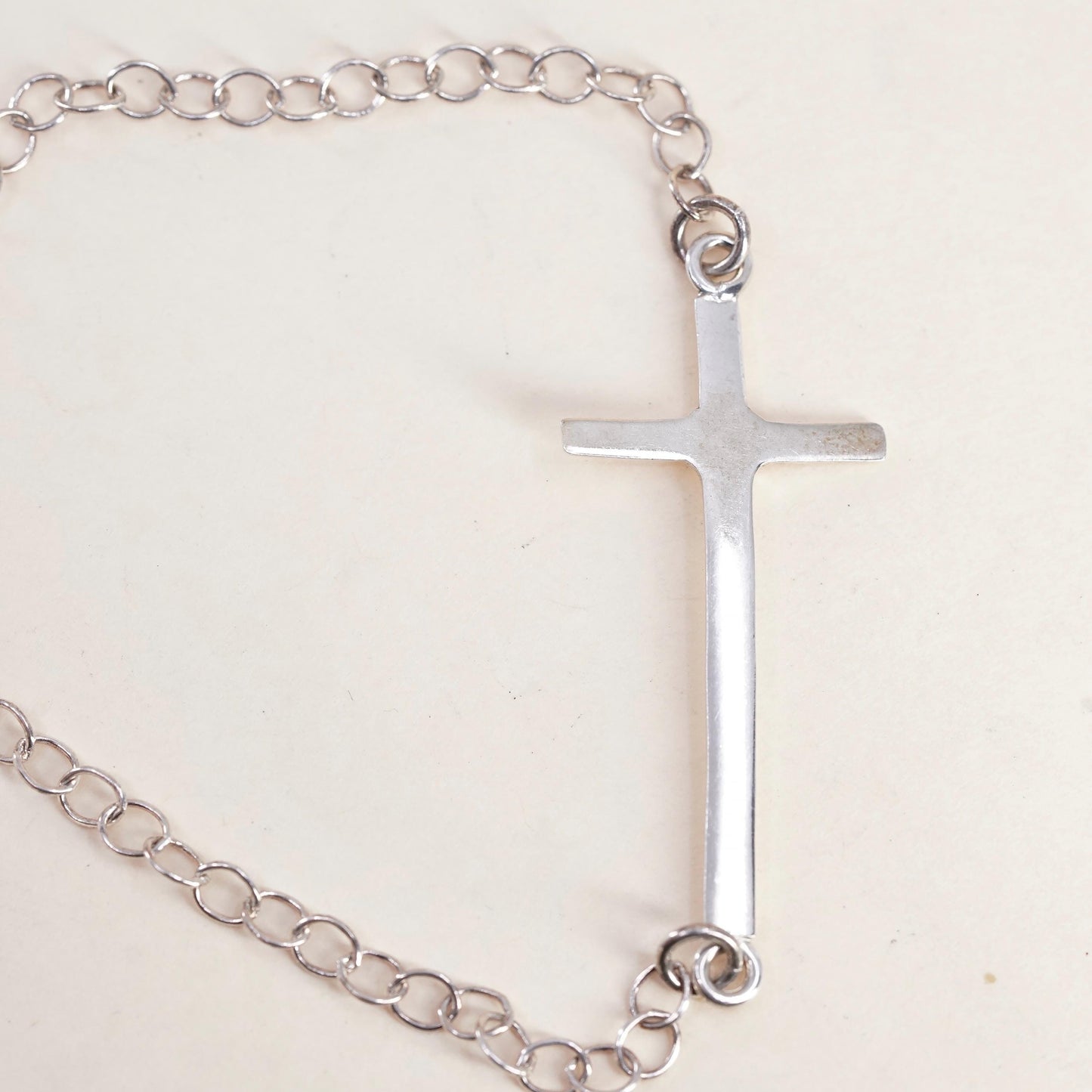 7.25”, Vintage sterling silver handmade bracelet, Italy 925 circle chain cross
