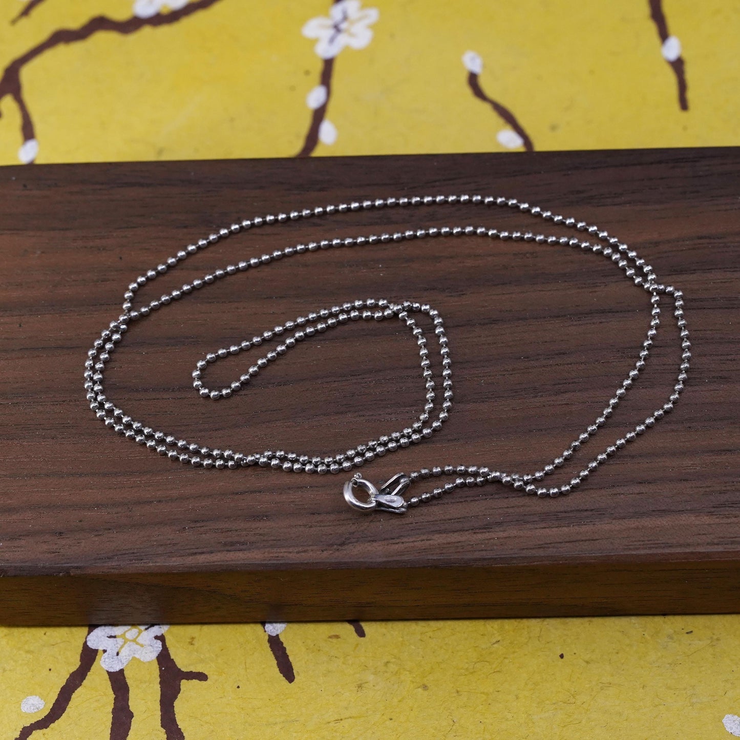 24” 1mm, vintage Italian Sterling silver beads necklace, Italy 925 chain