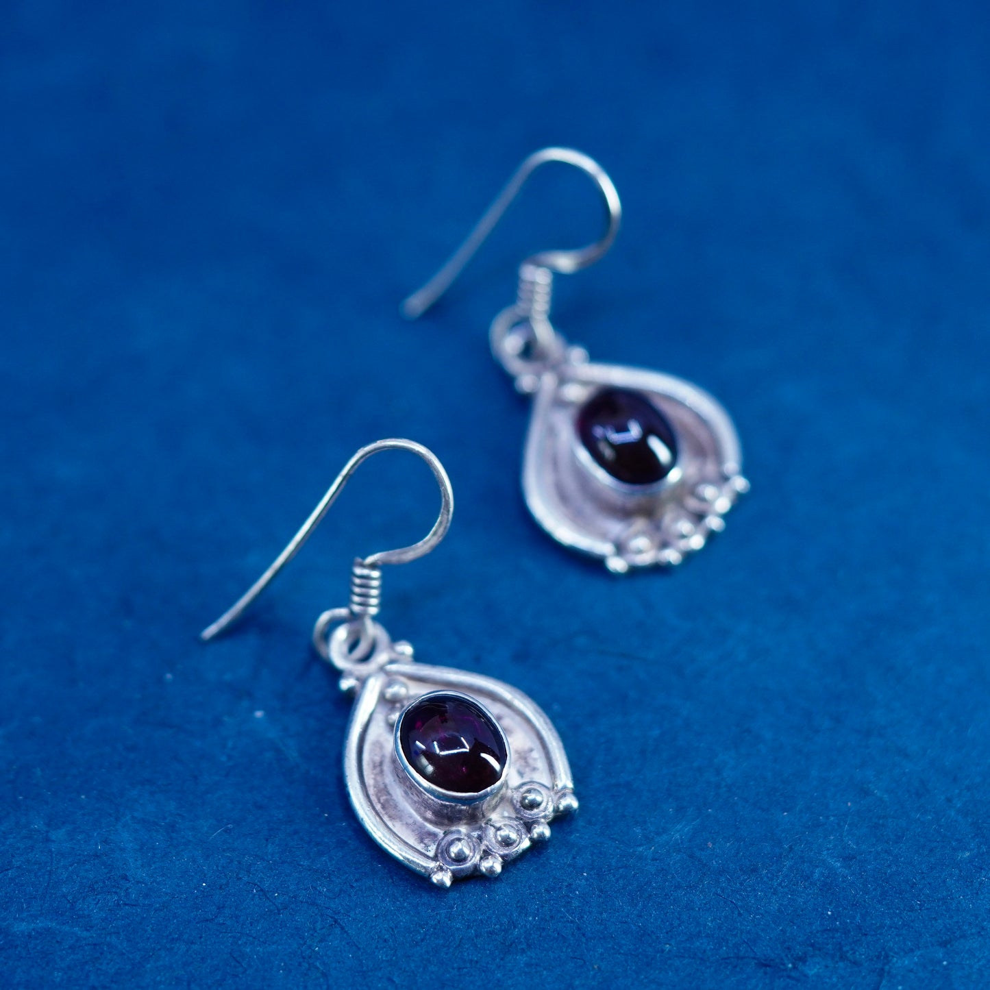 Vintage sterling 925 silver handmade earrings with garnet