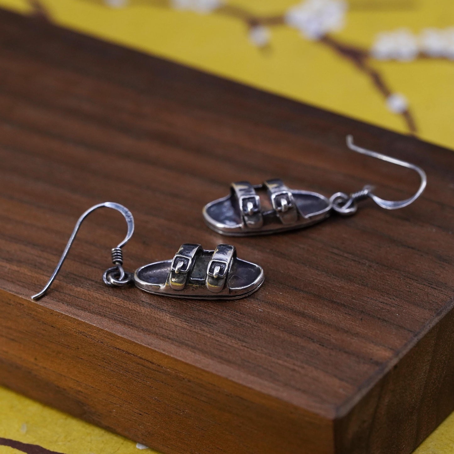 Vintage Sterling silver handmade earrings, 925 sandal shoe drops