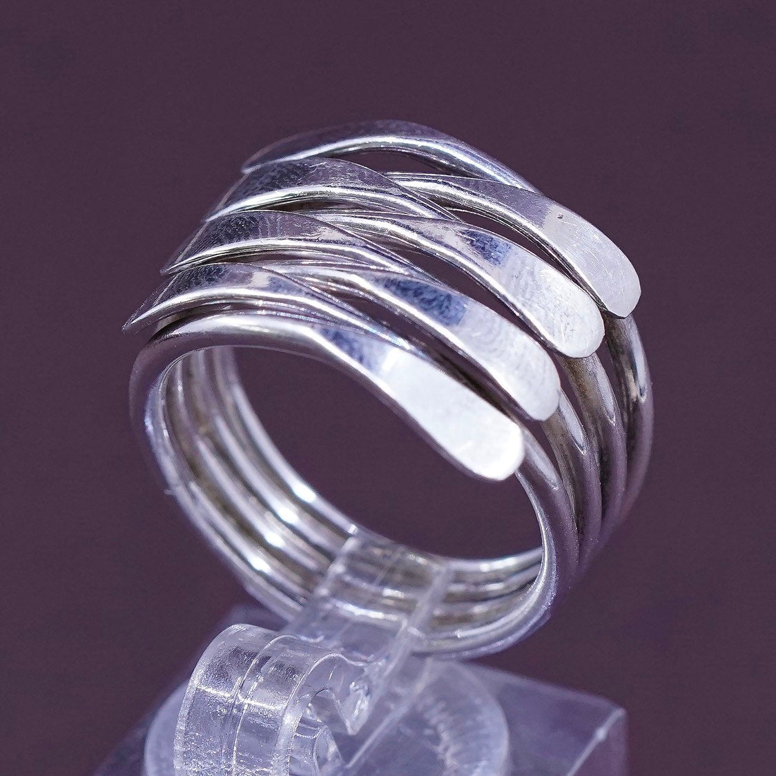 sz 7, vtg Sterling silver handmade ring, solid 925 entwined band