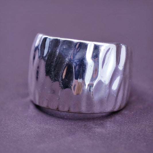 sz 6, Sterling silver handmade ring, 925 ribbed band, minimalist, modernist