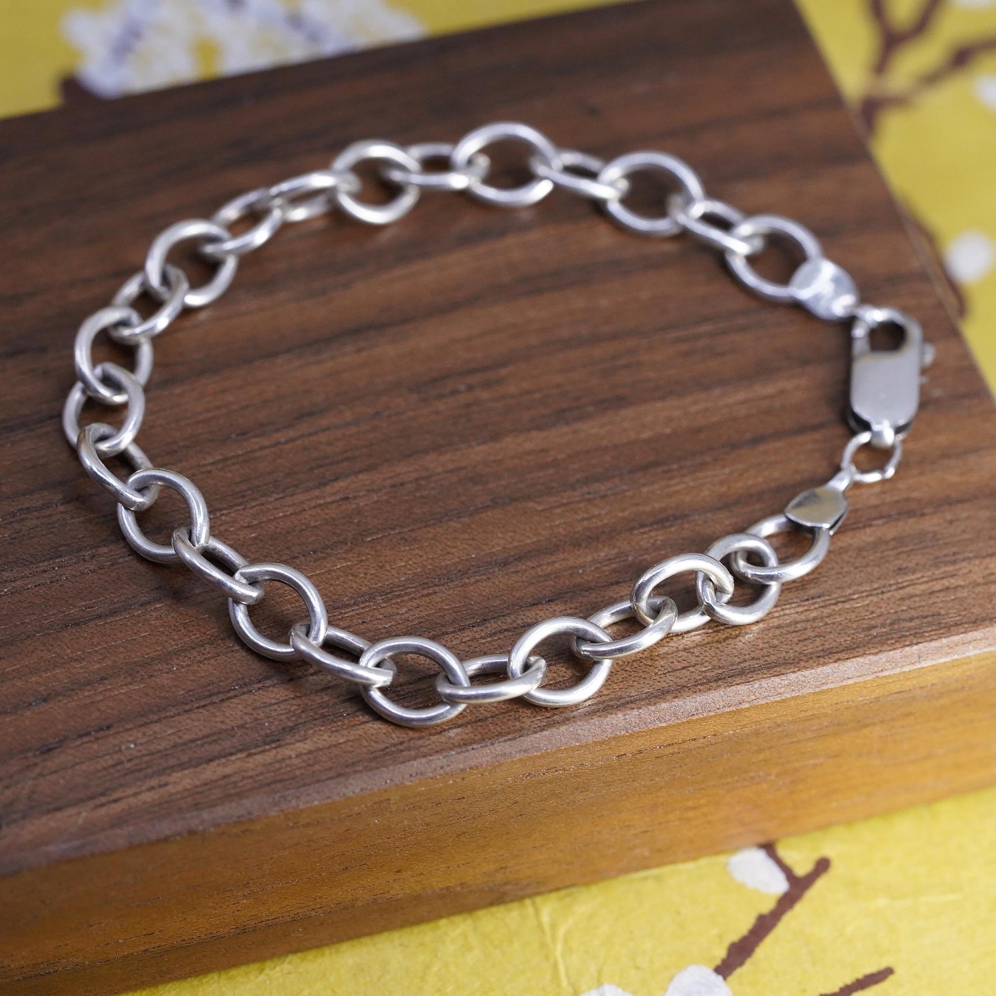 6.75” 7mm, Vintage sterling silver bold circle bracelet, 925 chain