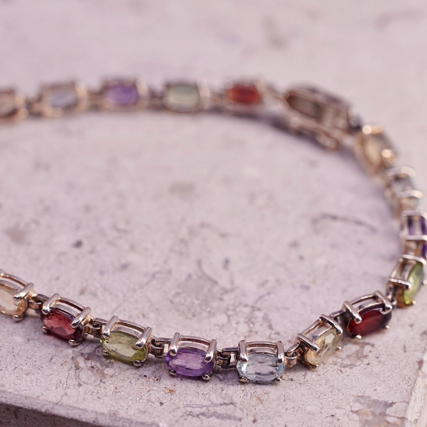 6.75” VTG gold plated sterling silver 925 tennis bracelet multi color gemstones