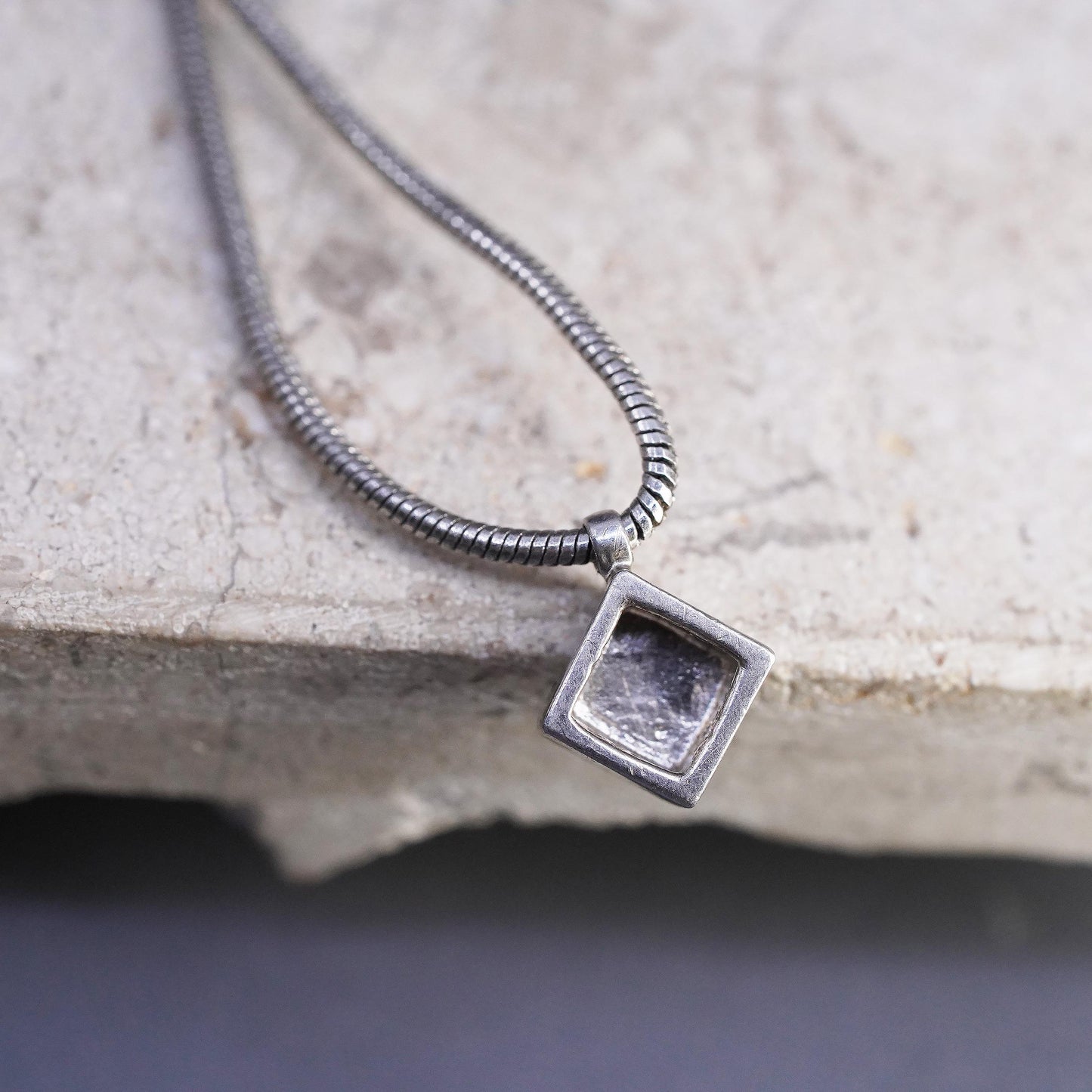 16", VTG Sterling silver necklace, 925 snake chain Greek key patterend pendant