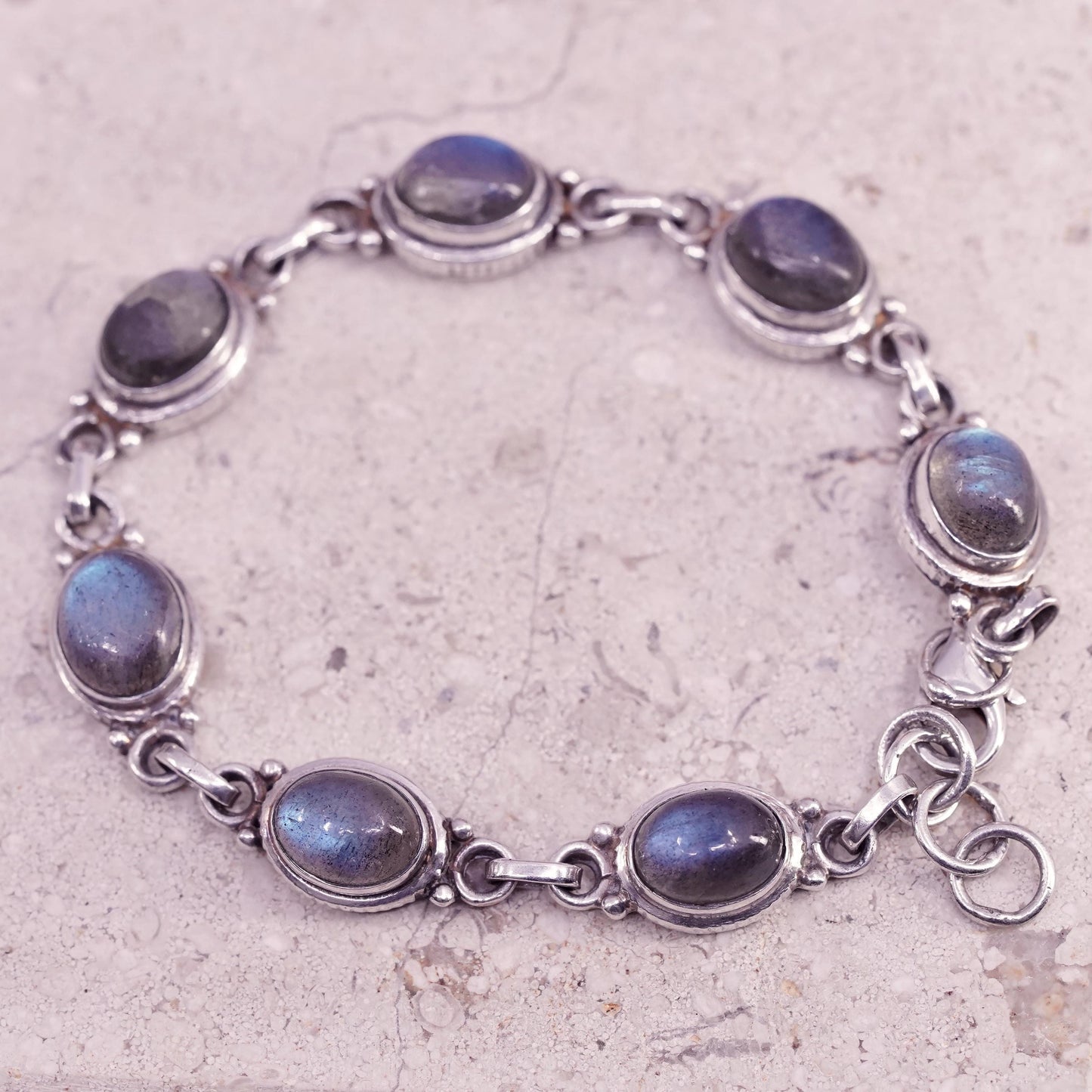 7.25", vintage sterling 925 silver handmade bracelet with moonstone