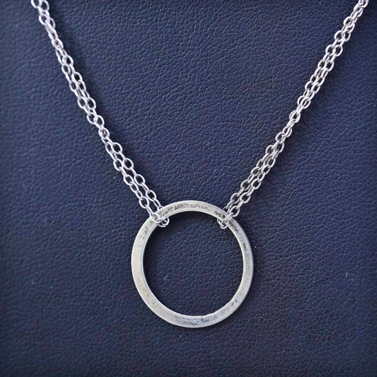 16+1", sterling 925 silver double strands chain necklace with circle pendant