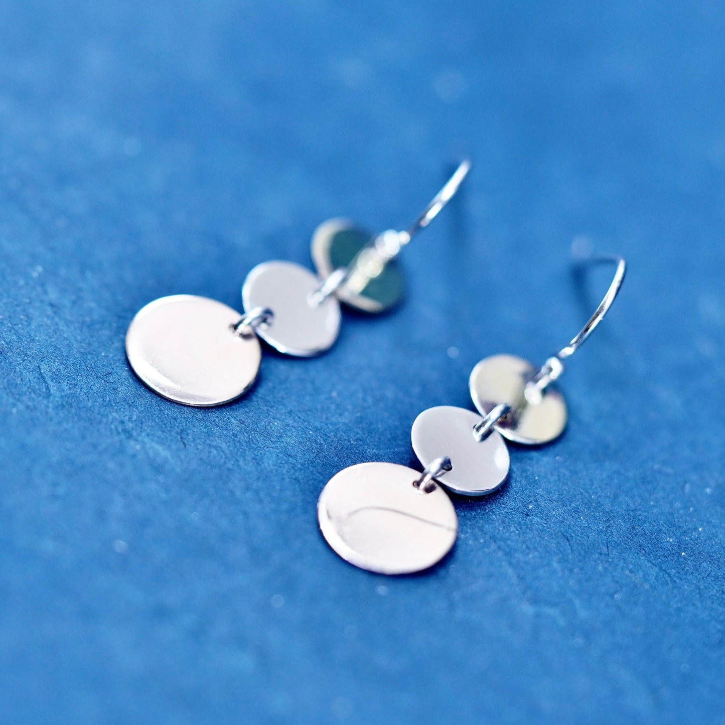 Vintage modern sterling silver handmade earrings, 925 two tone discs