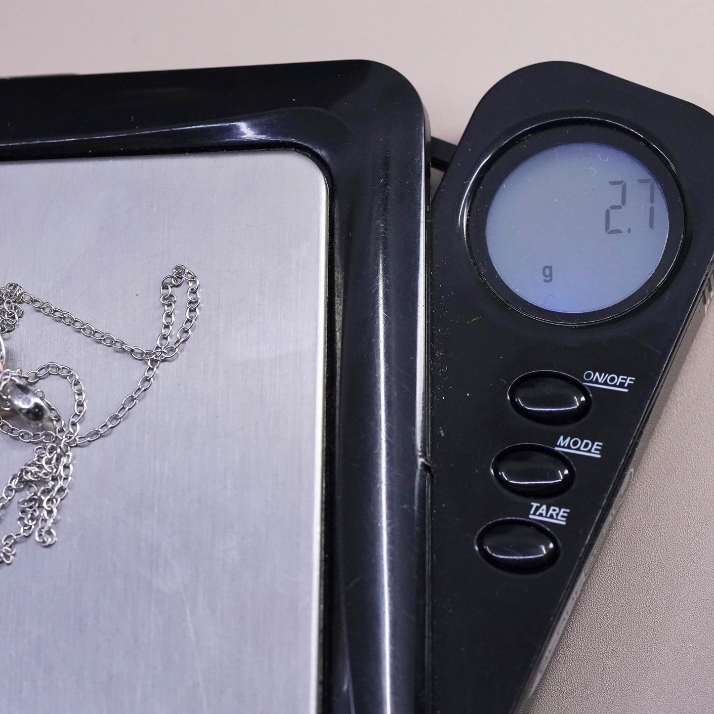 18”, vintage Sterling silver handmade necklace, 925 circle chain w/ cz pendant