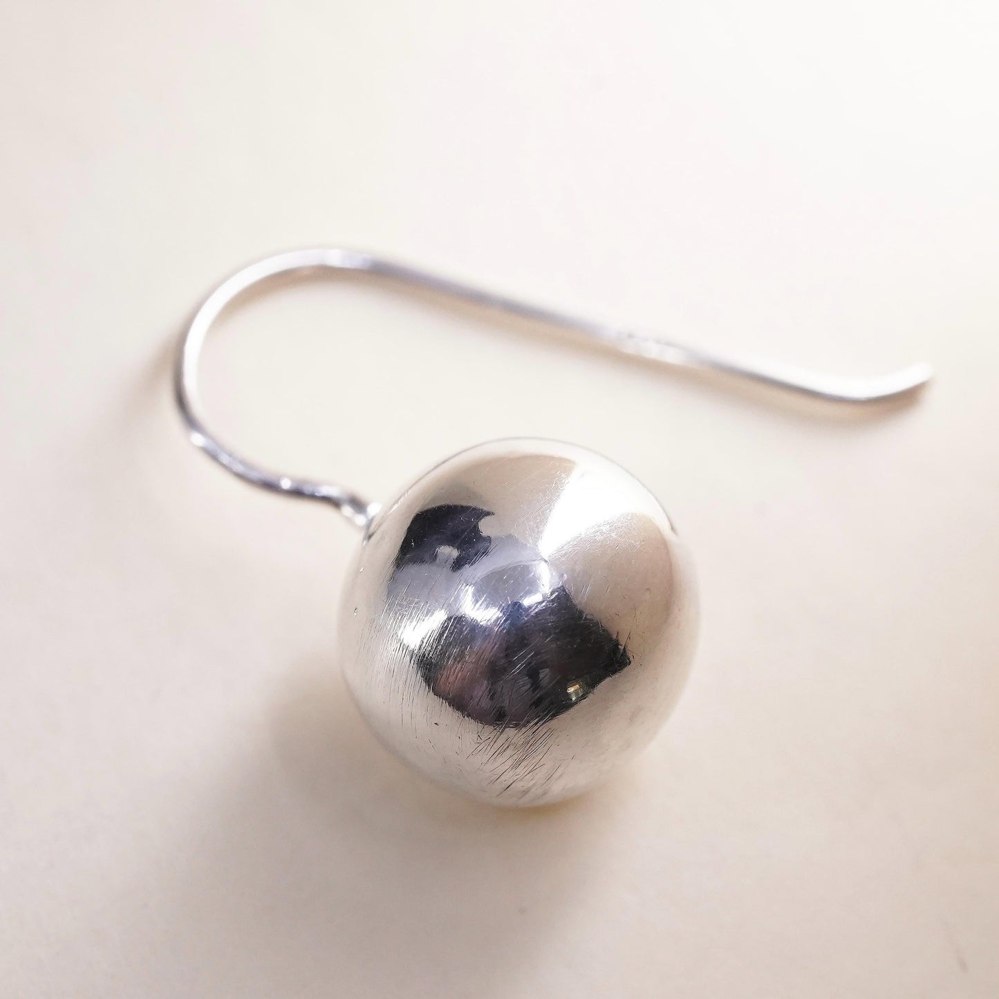 Vintage Sterling 925 Silver Shiny bead Dangle single earring
