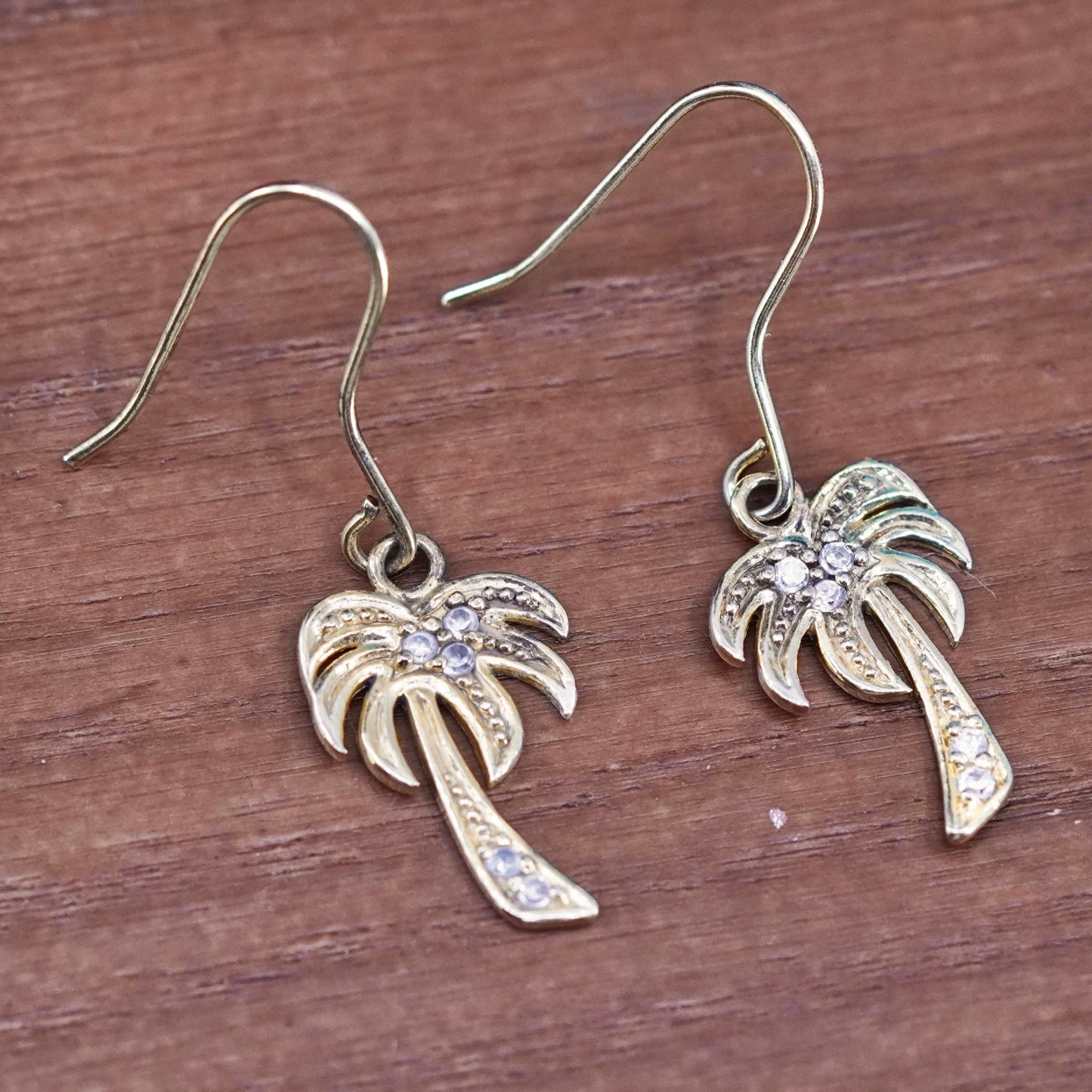 vermeil gold over Sterling silver handmade earrings, 925 palm tree cluster cz