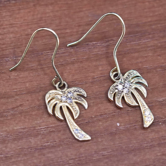 vermeil gold over Sterling silver handmade earrings, 925 palm tree cluster cz