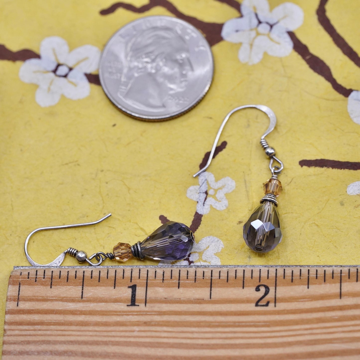 Vintage Sterling 925 silver handmade earrings with teardrop amethyst
