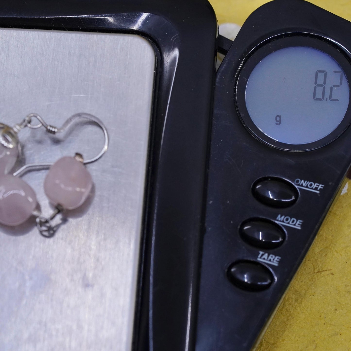 Vintage Sterling 925 silver handmade earrings with pink rose quartz