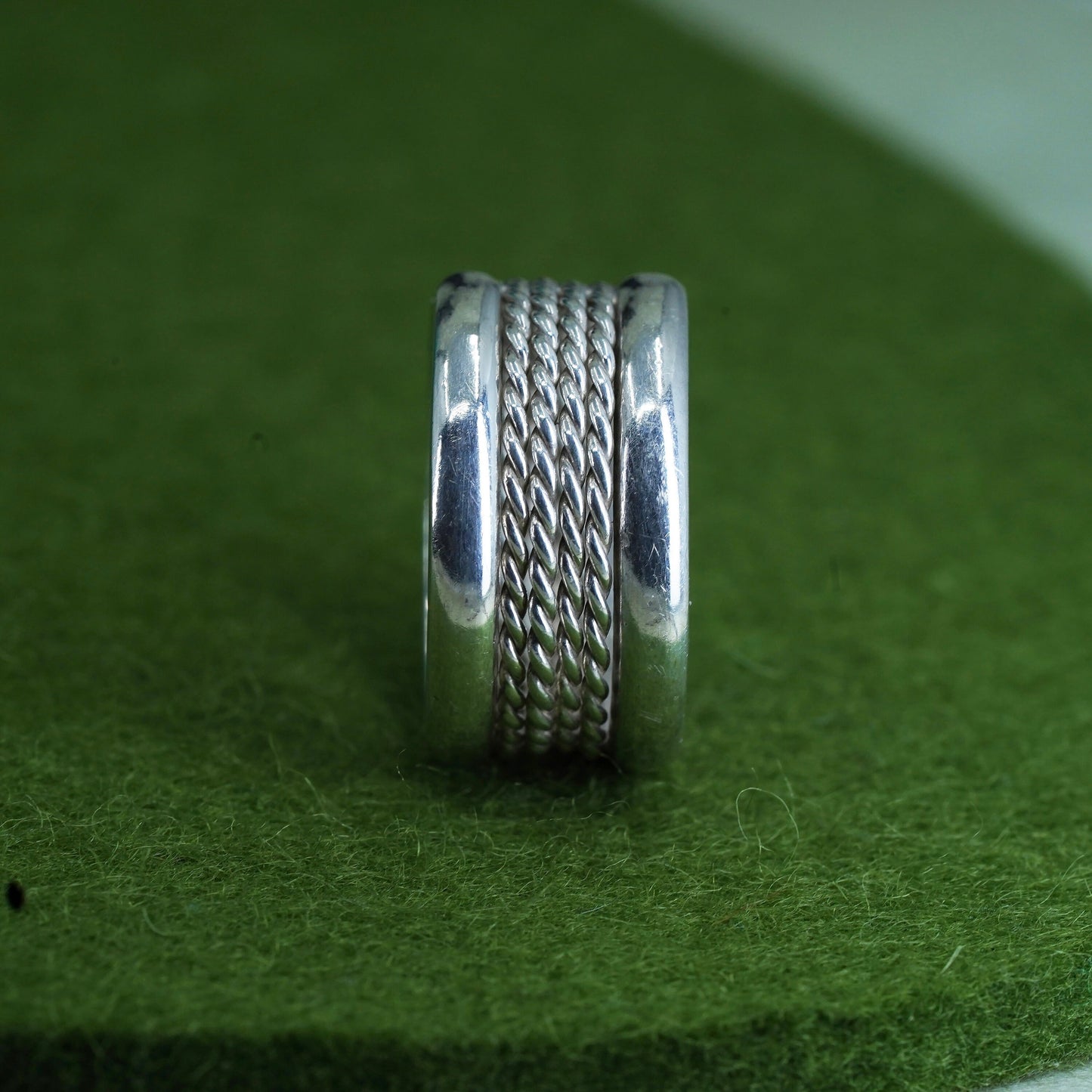 Size 8, vtg sterling silver handmade statement ring, 925 cable textured band