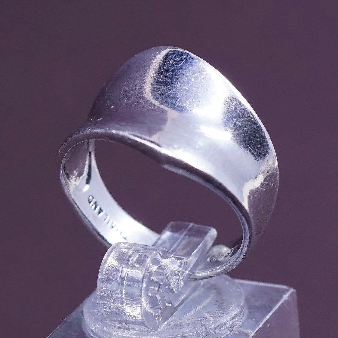 sz 7.75, vtg Sterling silver handmade ring, 925 ribbed band, minimalist