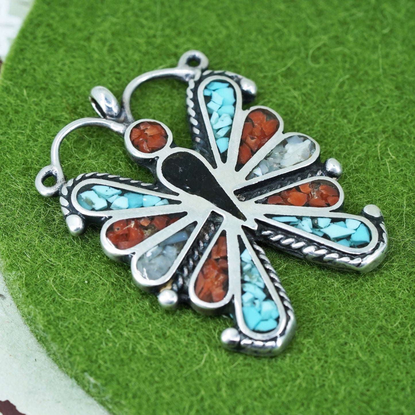 Native American sterling silver pendant, southwestern 925 butterfly turquoise