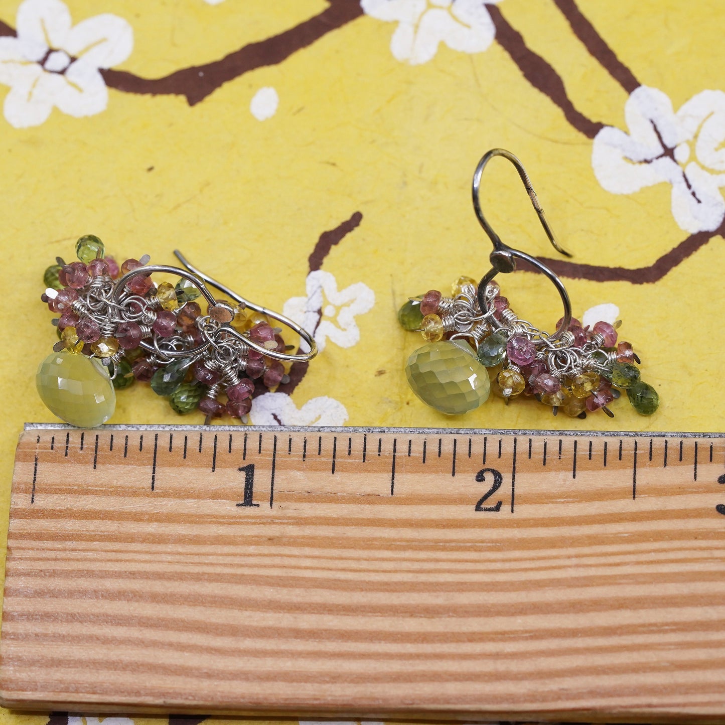 Vintage Sterling silver 925 handmade earrings with cluster prehnite amethyst