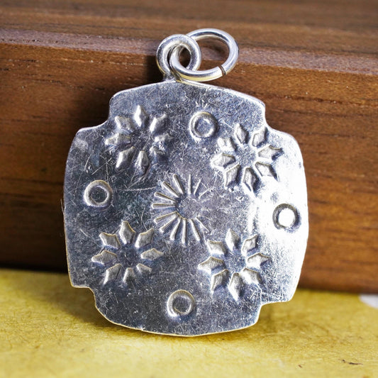MEX Sterling Silver Snowflake Pendant, Stamped Winter Charm, Southwestern 925