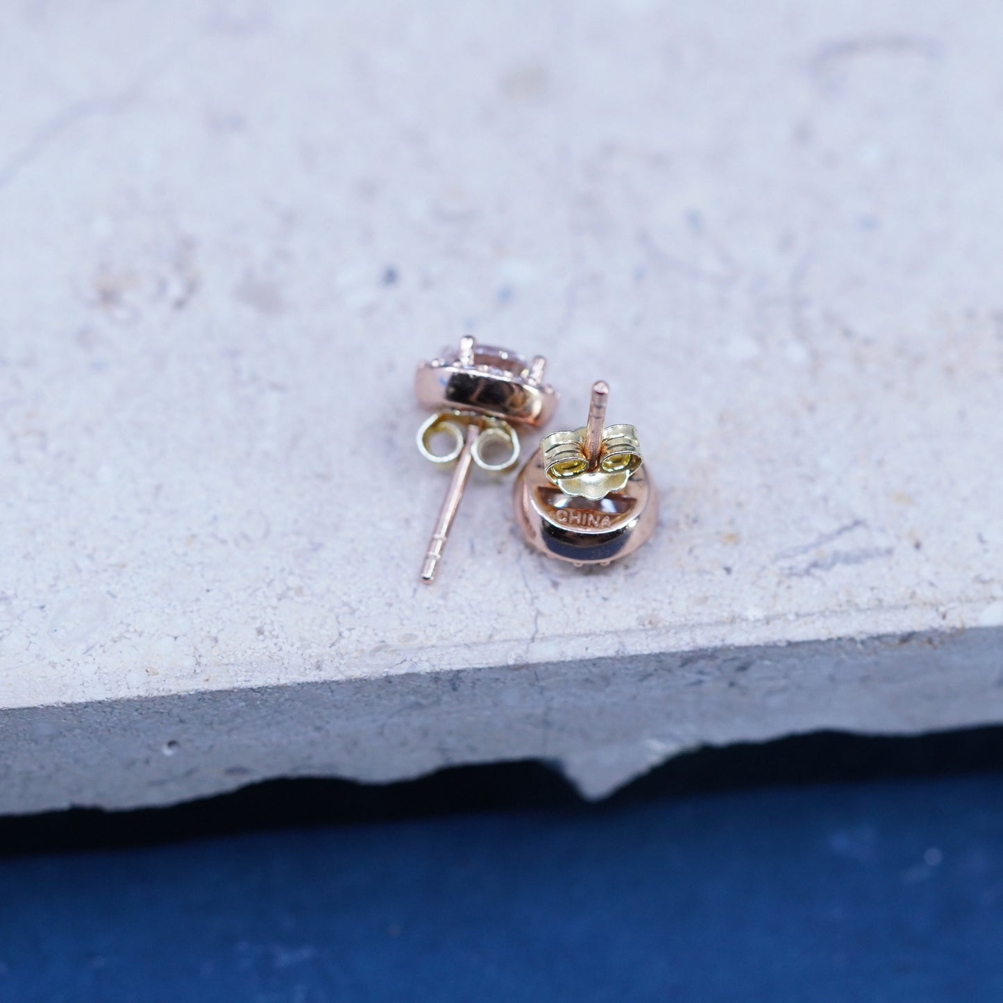 Vintage vermeil rose gold over sterling silver earrings, 925 studs with cz