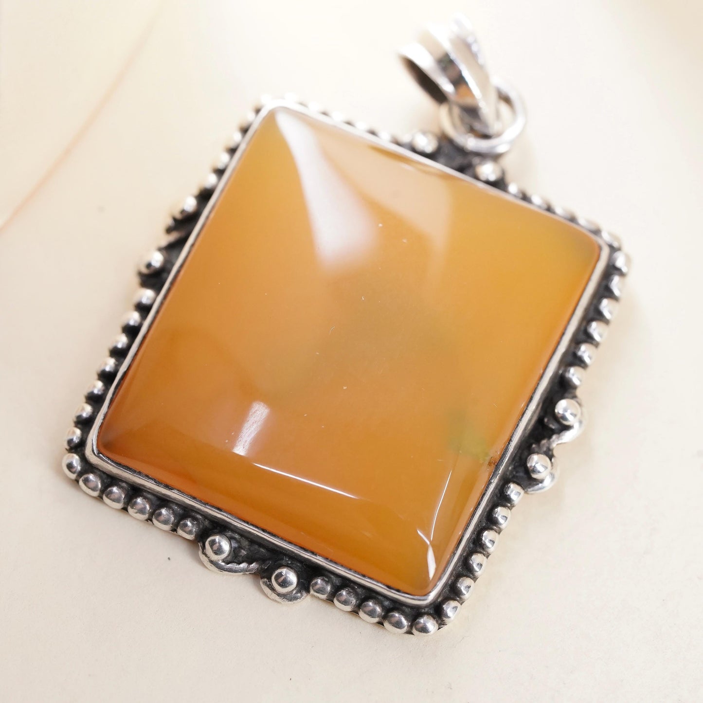 Sterling 925 Silver Orange Agate Pendant, handmade Large Carnelian Chalcedony