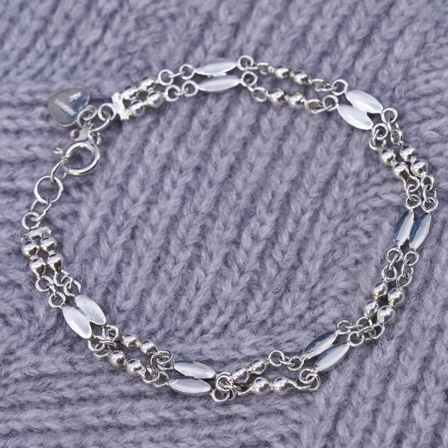 7.25", vintage Mexican Sterling silver handmade chain, 925 beads bracelet