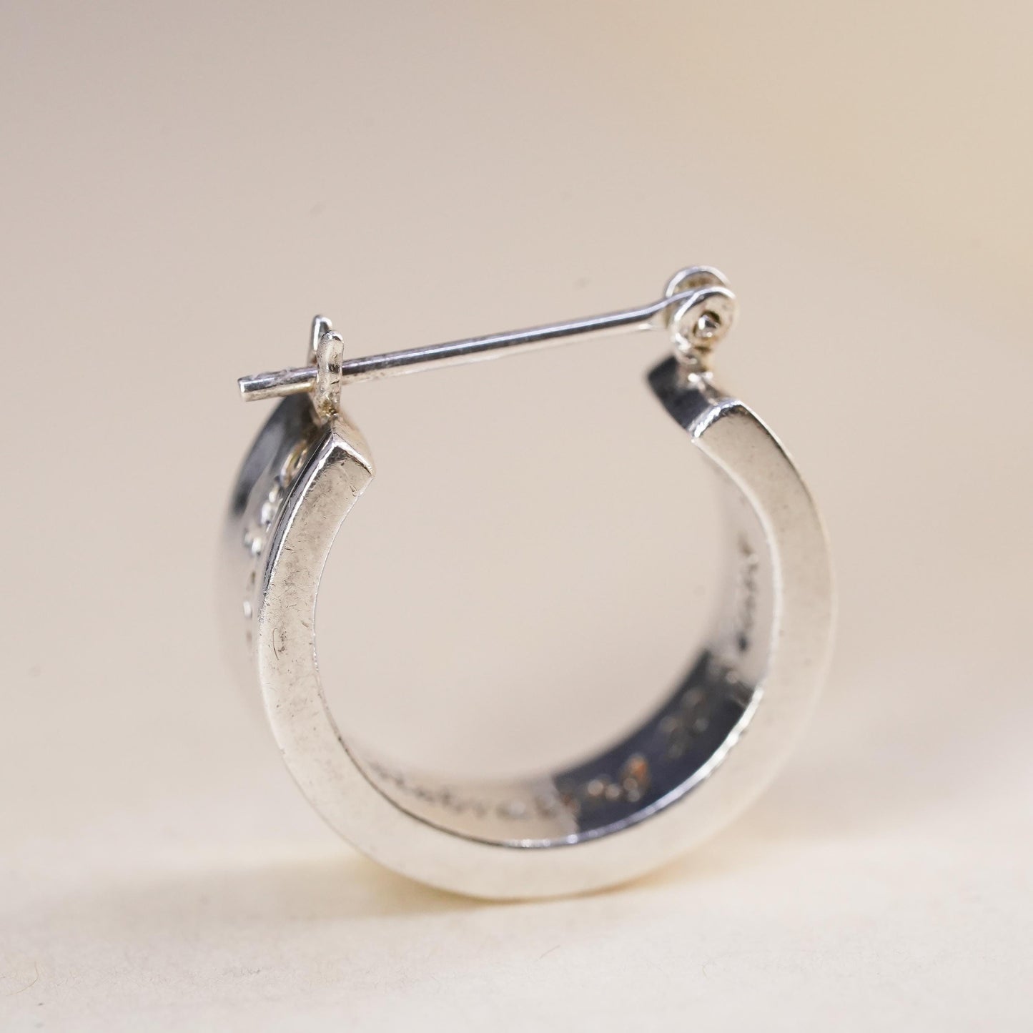 0.5”, Sterling Silver CM 20yr celebration ladies wide huggies earrings 6mm wide