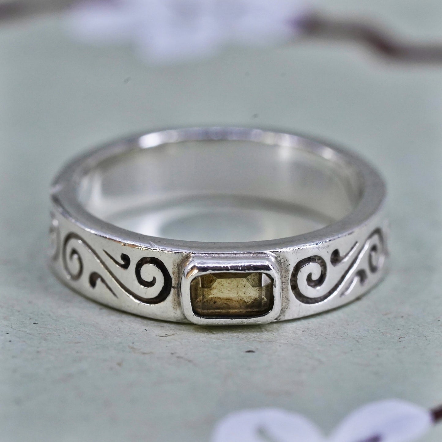 Size 7, Brighton Sayan Sterling 925 silver stackable ring with smoky quartz