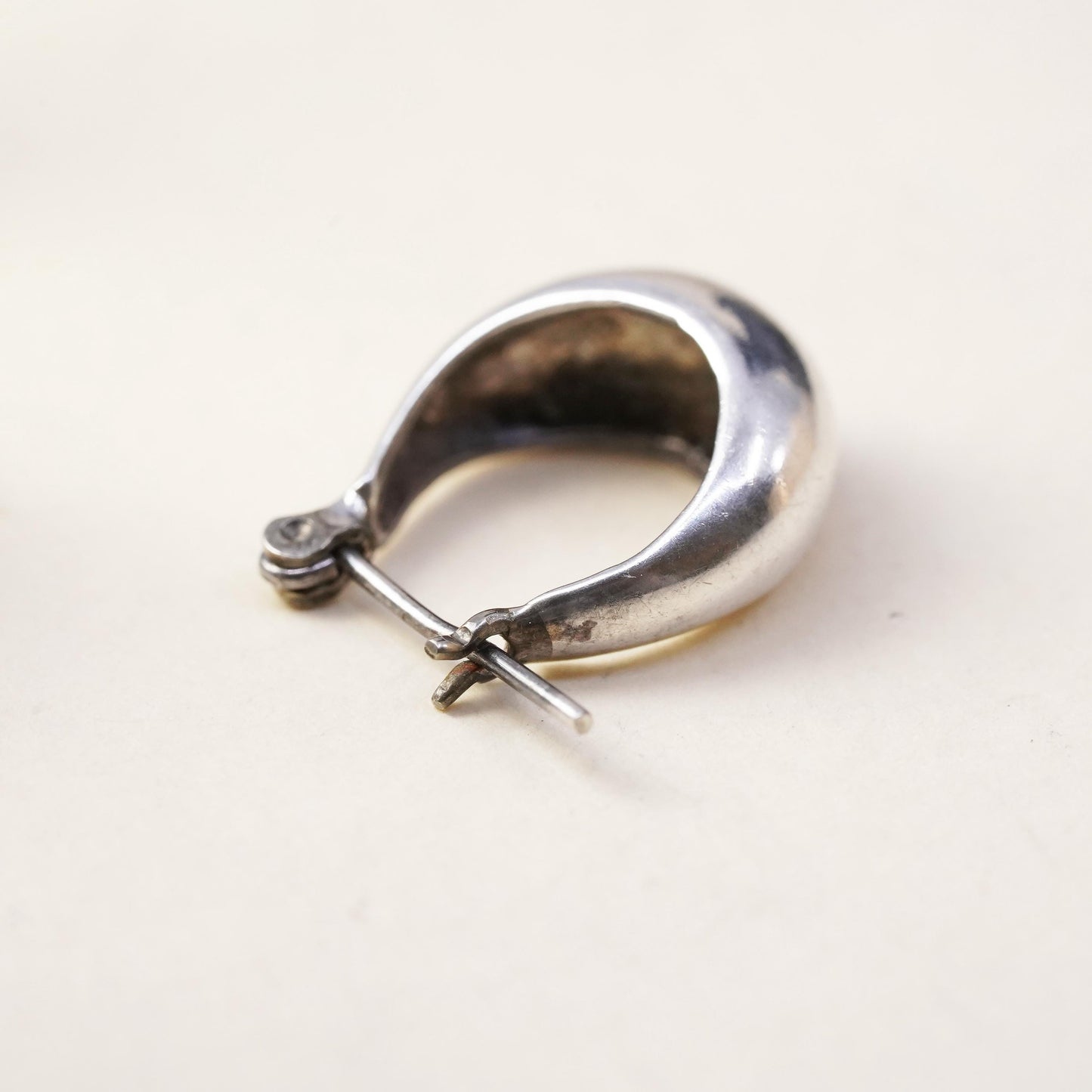 0.5”, Vintage sterling silver single earring, 925 huggie hoop